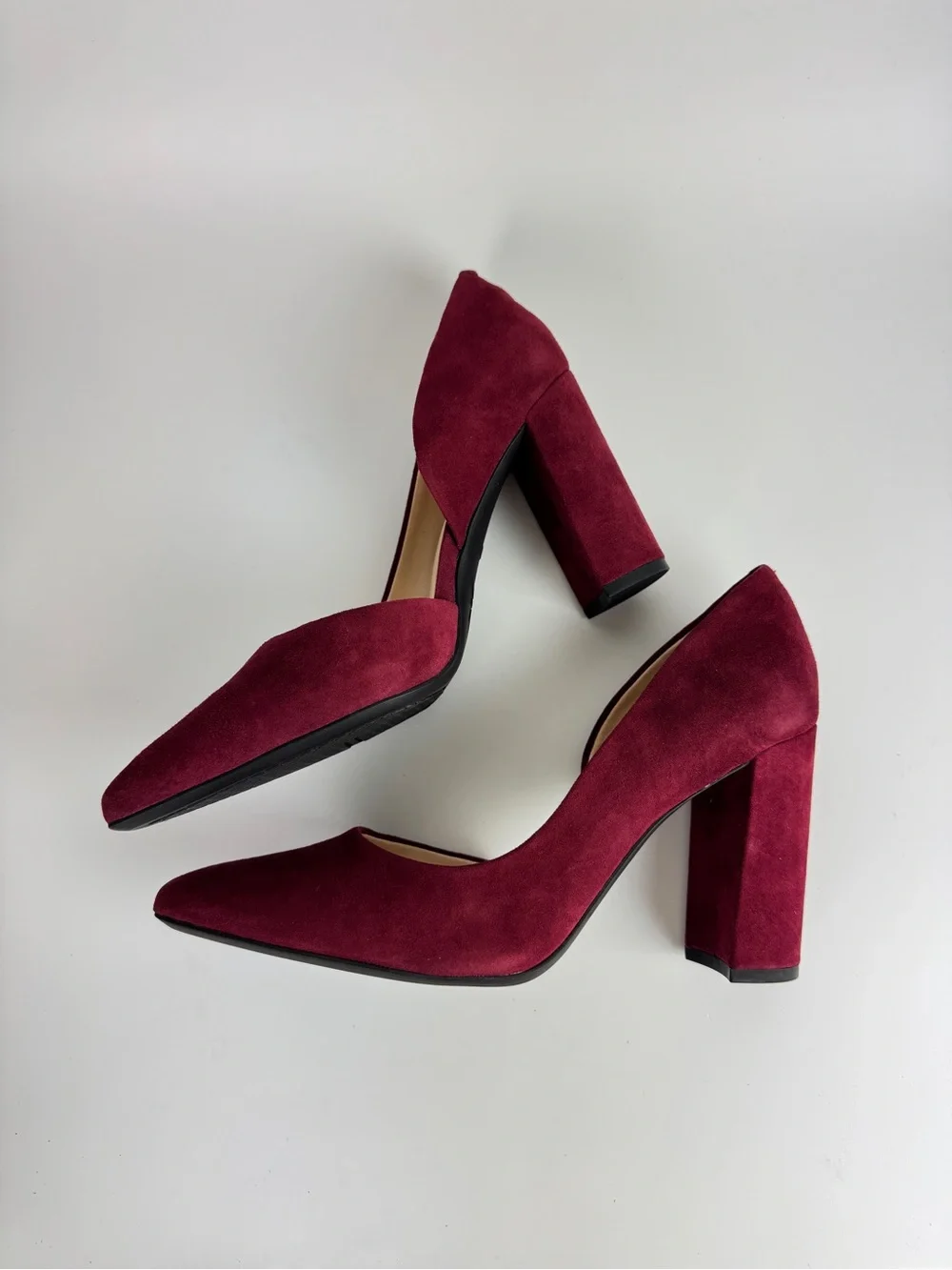 Nine West Burgundy Suede Pointed Block Heel Pumps